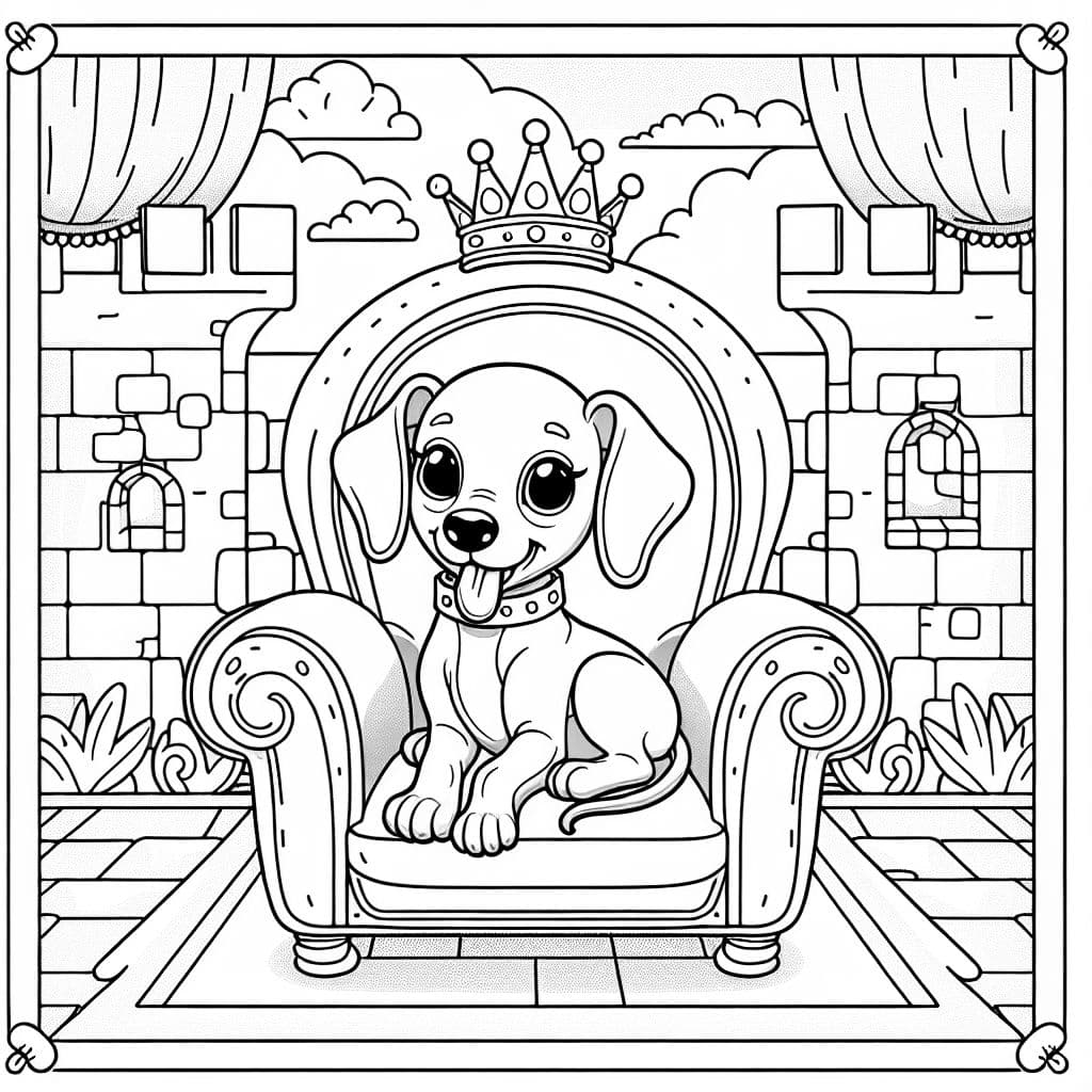 Italian greyhound puppy sitting in a throne in a castle