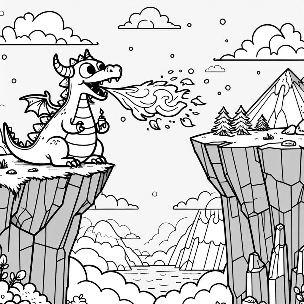 Cliff edge with fire breathing dragon at the top