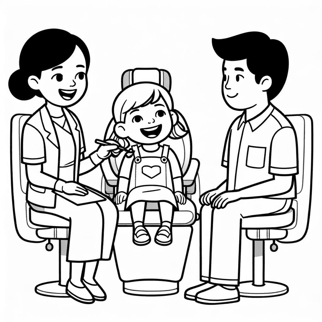 little girl at the female dentist. her big brother is watching