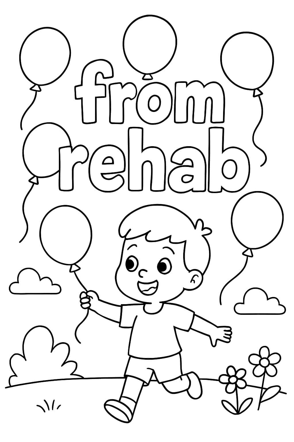 Escribe "de rehabilitación" con globos alrededor.