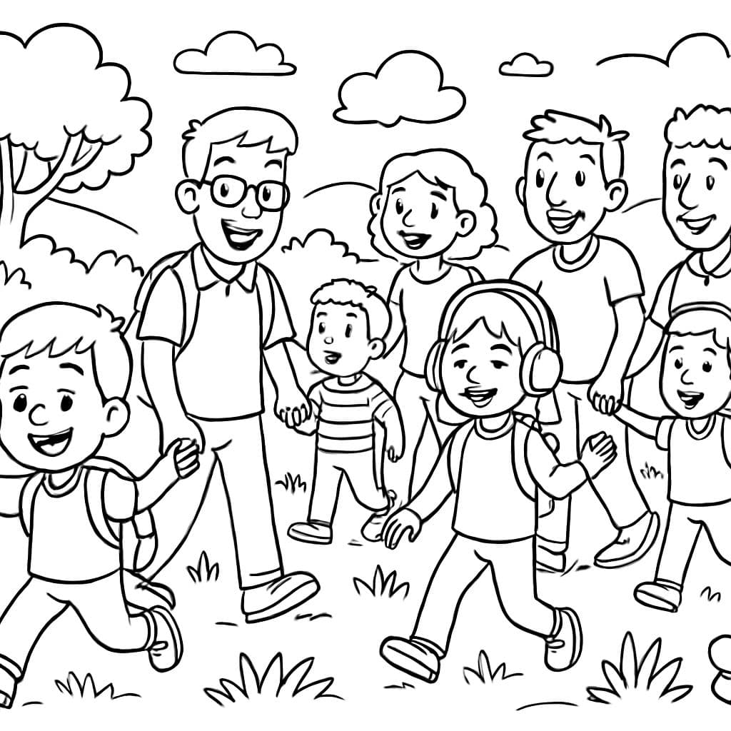 6 niños autistas en una carrera de campo a través, cada uno con sus guías.