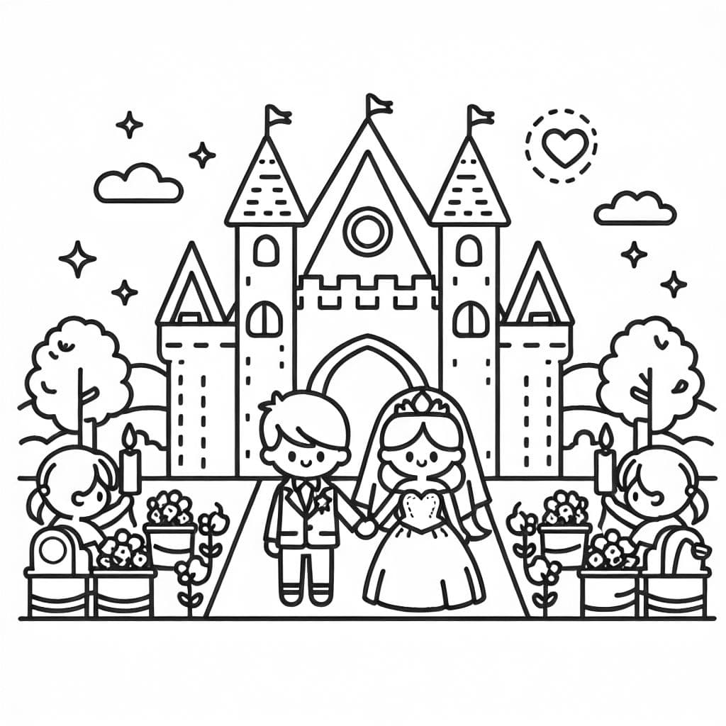 Braut und Bräutigam auf einer Burg bei ihrer Hochzeit