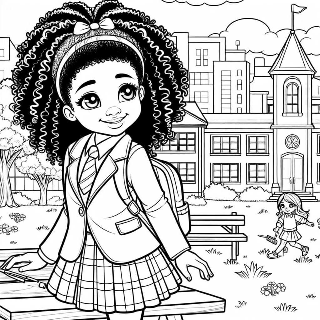 Black girl with curly ponytail wearing school uniform