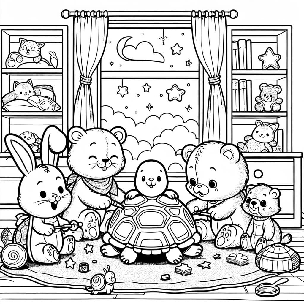 Cute animals having a slumber party and painting nails