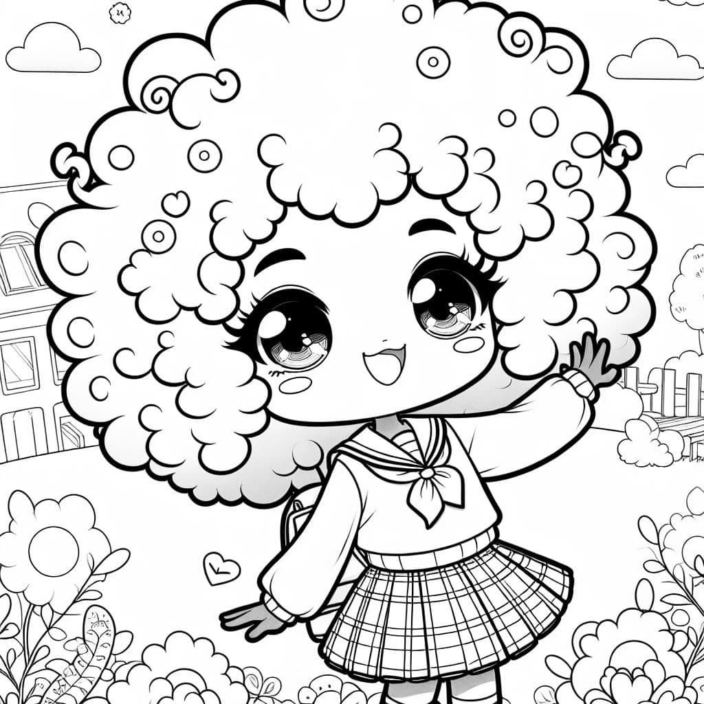 Black girl with curly hair wearing school uniform