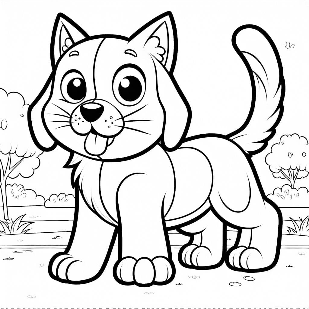 Una mezcla de un gato y un perro, combinando elementos divertidos y creativos en una página para colorear.