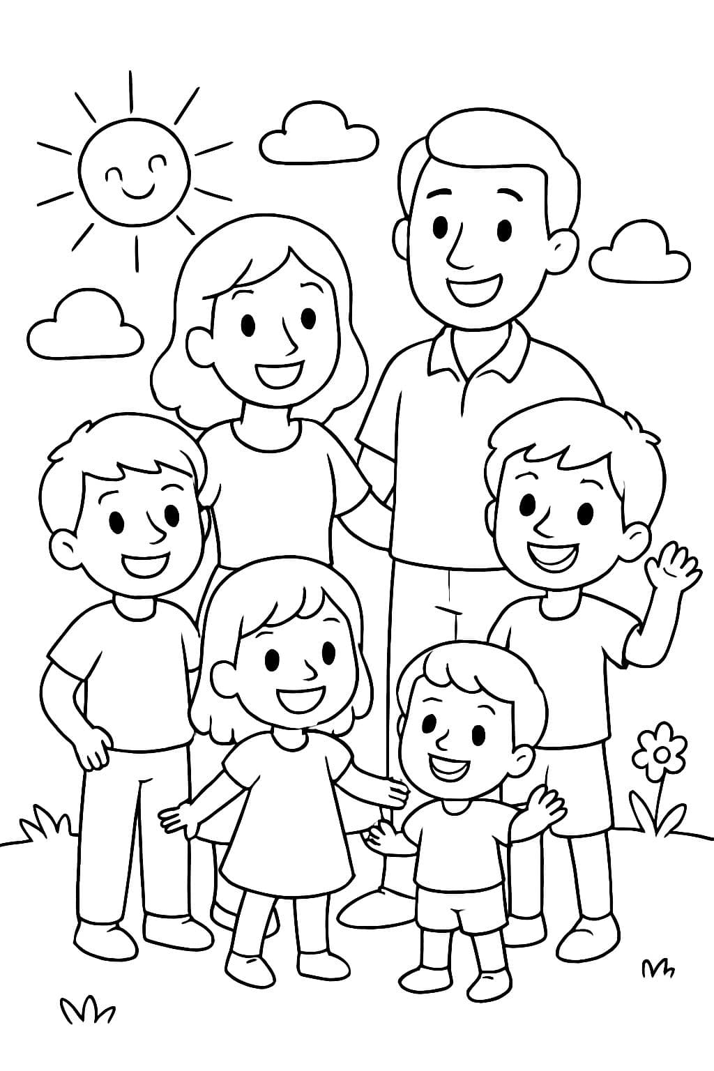 mamá, papá, niño de 9, niño de 7, niña de 6, niño de 3