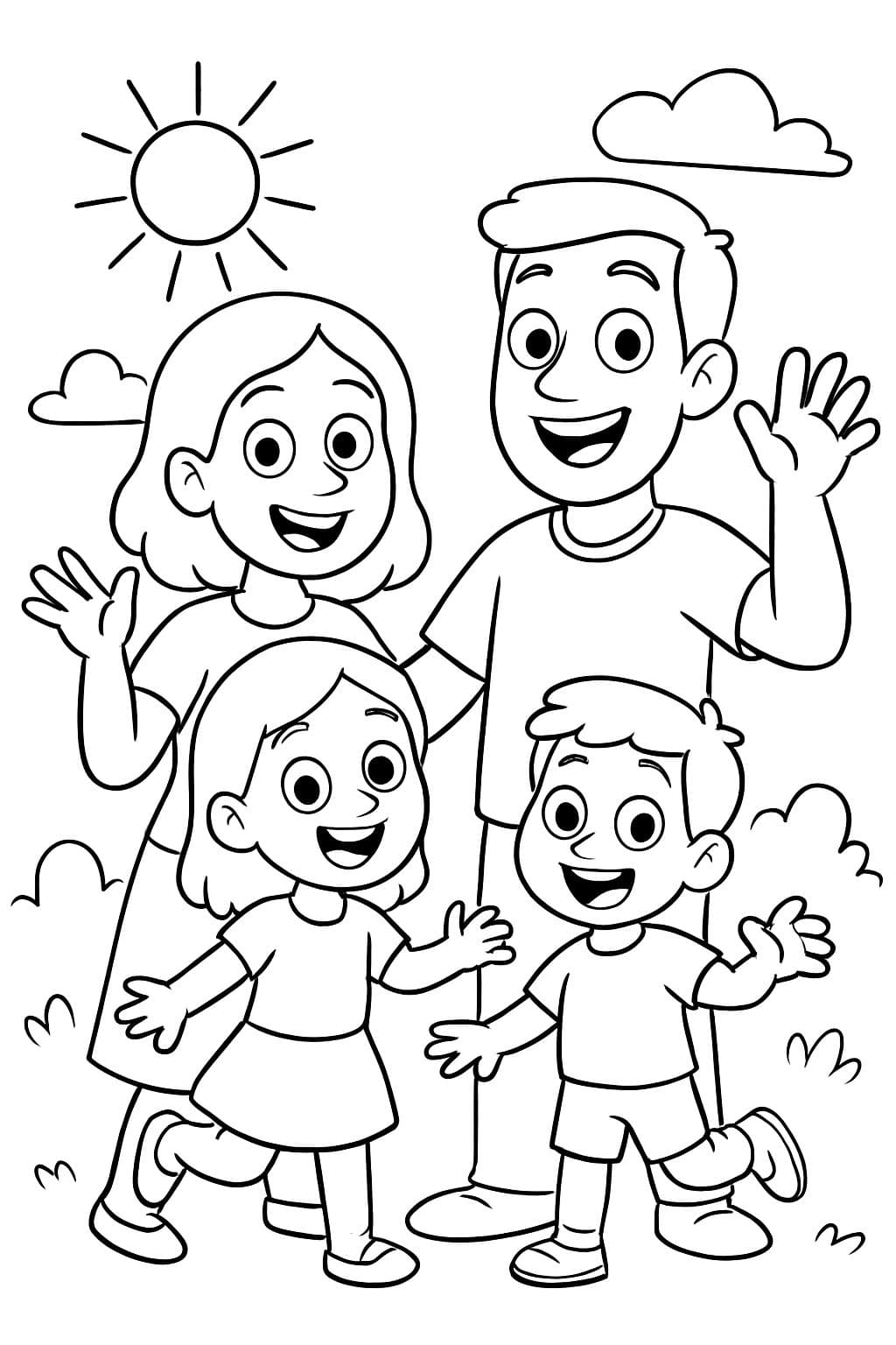 Mamá, Papá, una niña de 5 años y un niño de 3 años
