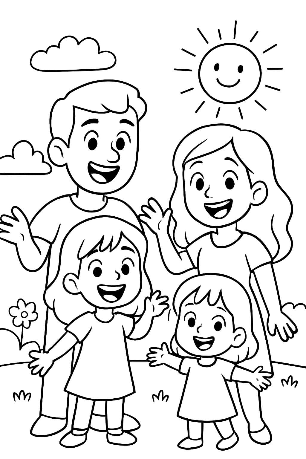 Mama, Papá, hermana de 5 años y niña de 3 años.