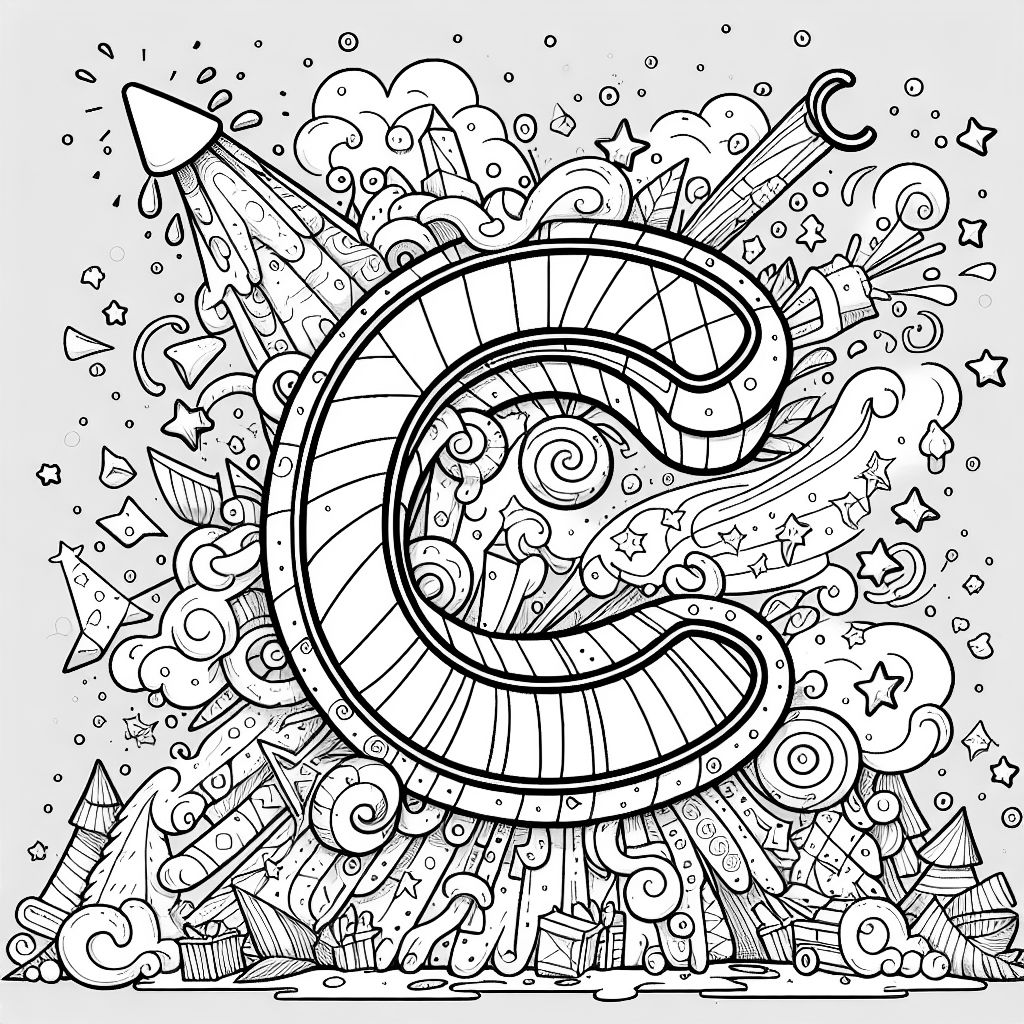 A giant letter c surrounded by letters and stars