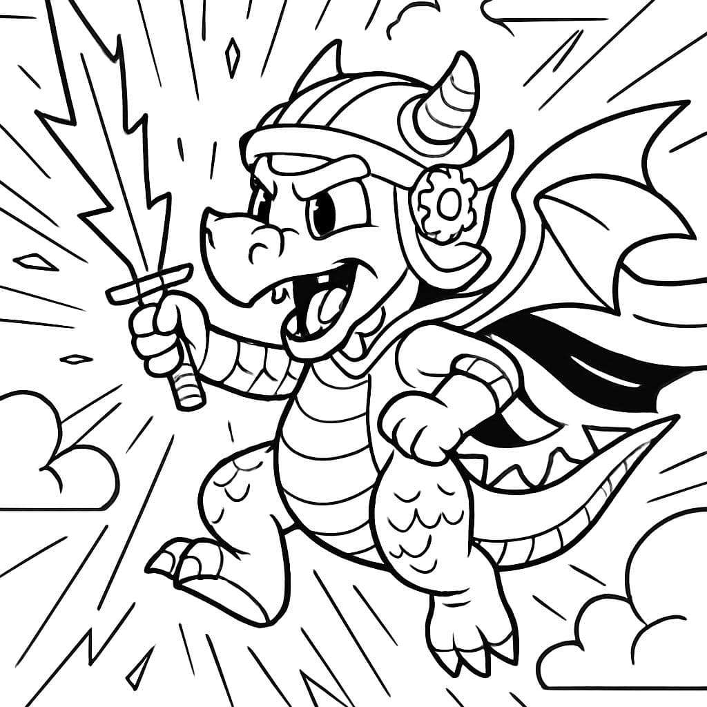 dragon avec une cape et un casque avec des équipements et une épée de foudre