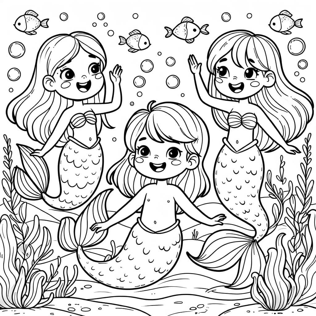 meerjungfrau familie mit zwei mädchen und einem jungen