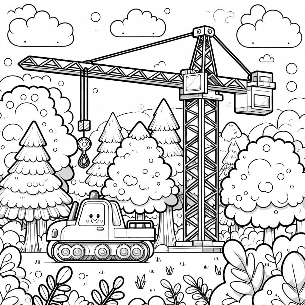 grúa de construcción en la naturaleza con árboles