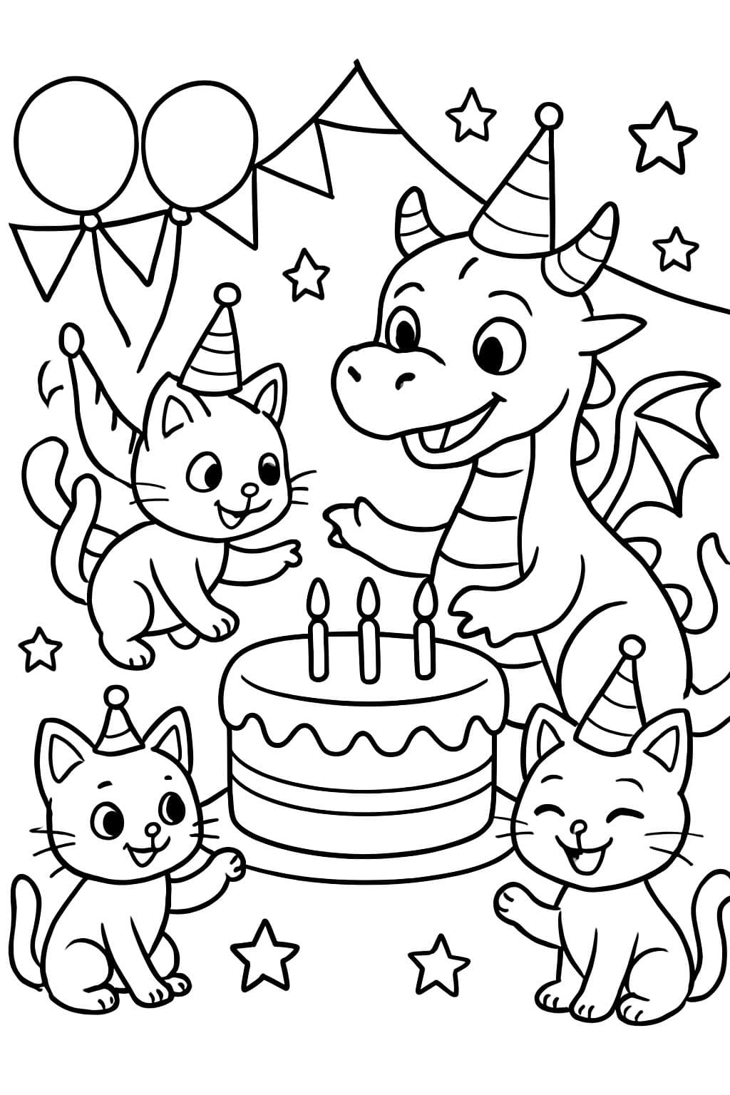 Dragones y gatitos en una fiesta de cumpleaños