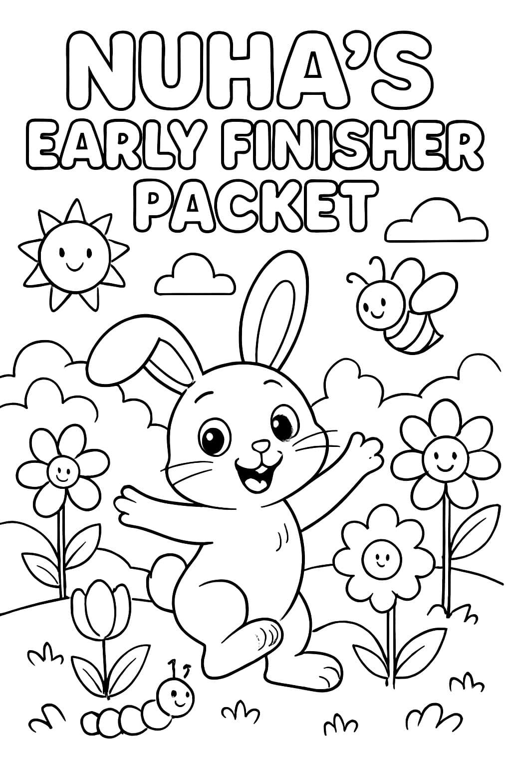 Make it spring theme and in bubble letters say "Nuha's Early Finisher Packet". Do not include a person in the picture.