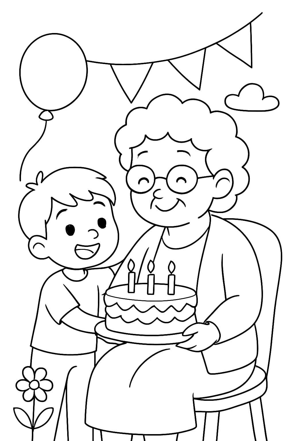 Abuela con nieto para el cumpleaños de la abuela