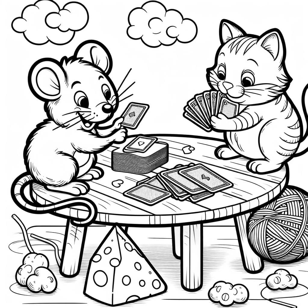 a mouse and a cat playing cards a mouse and a cat playing cards