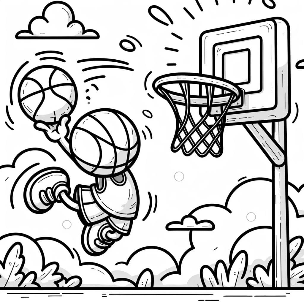 Un aro con un baloncesto que pasa a través de él.