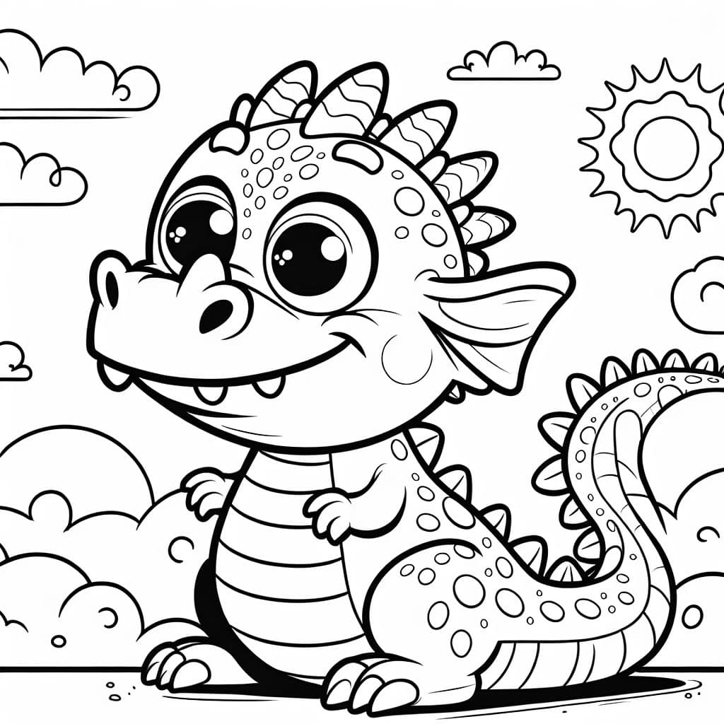Un dragón divertido que se ve tonto y juguetón. Perfecto para que los niños coloreen.