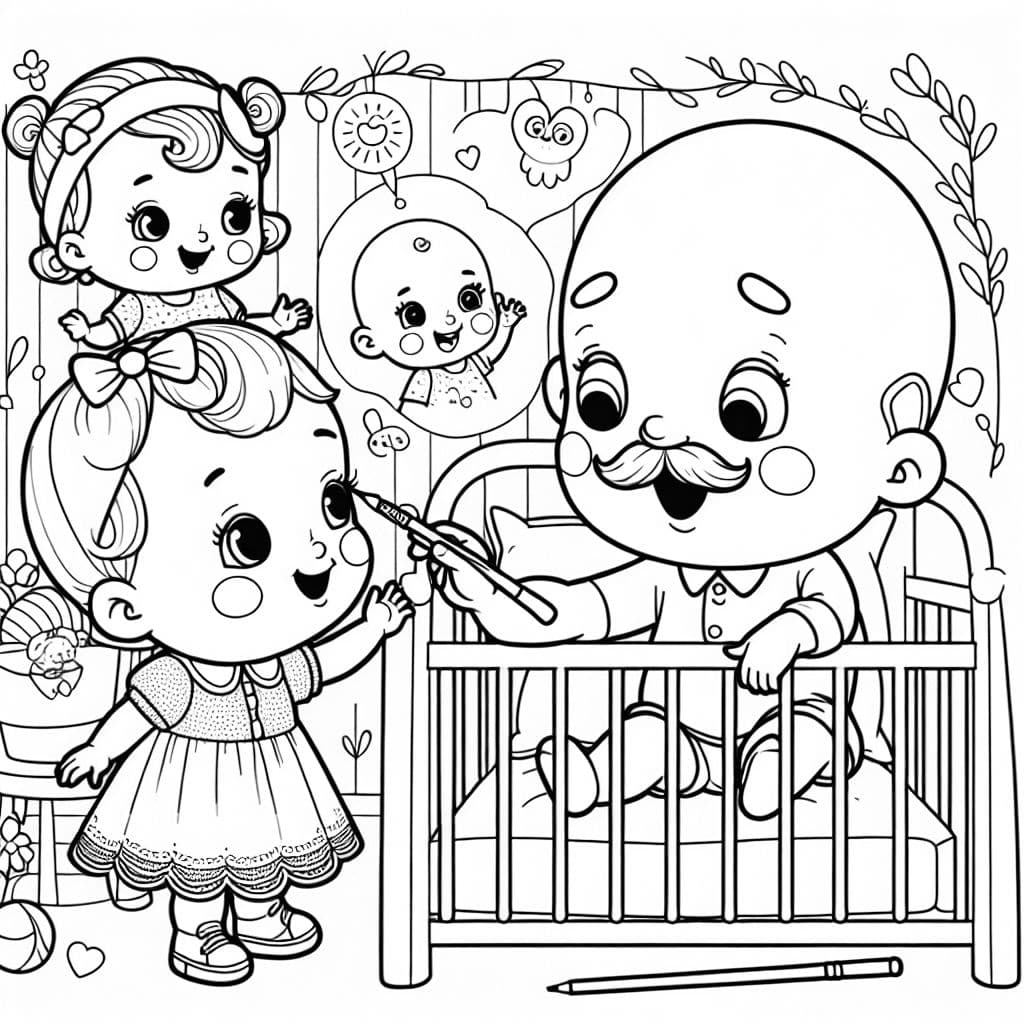 Ein kleines Baby und ihre kleine Schwester, die ihren glatzköpfigen Papa ganz doll lieb haben