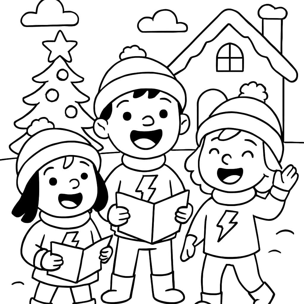 Weihnachtsliedersänger mit Blitzen auf ihren Outfits