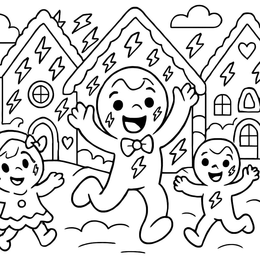 village de maisons en pain d'épices avec des décorations de foudre