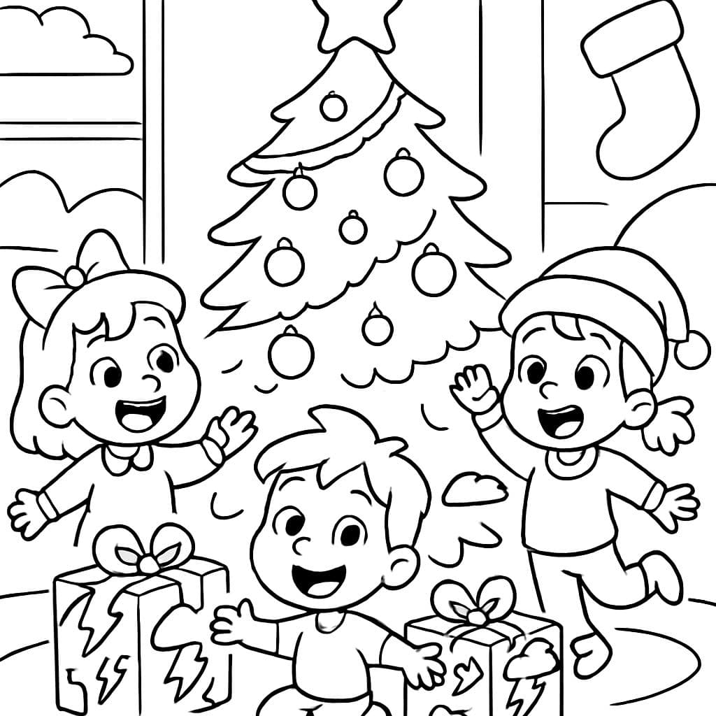 Sapins de Noël avec des cadeaux emballés dans du papier à thème tempête