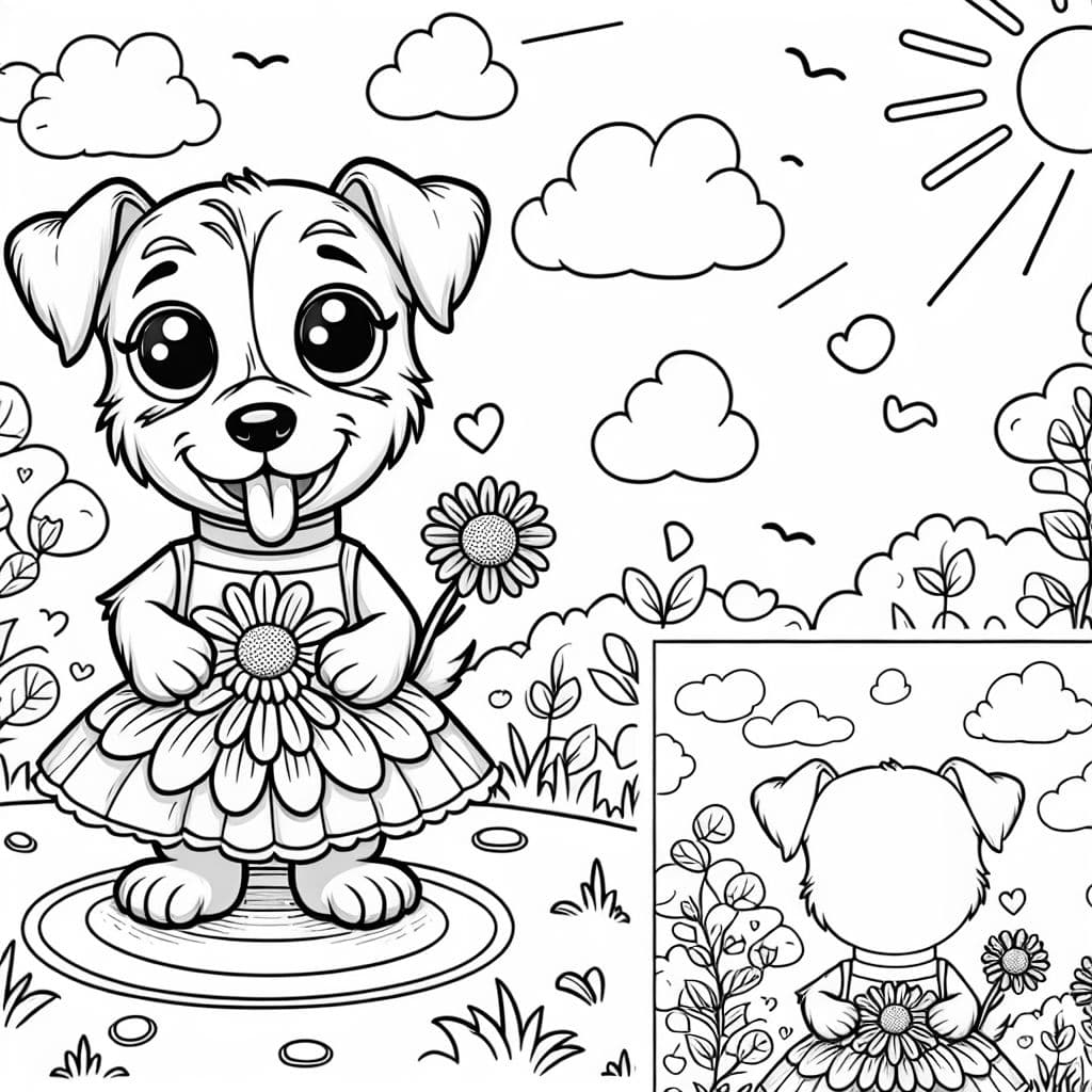 A Jack Russell Terrier wearing a sunflower dress