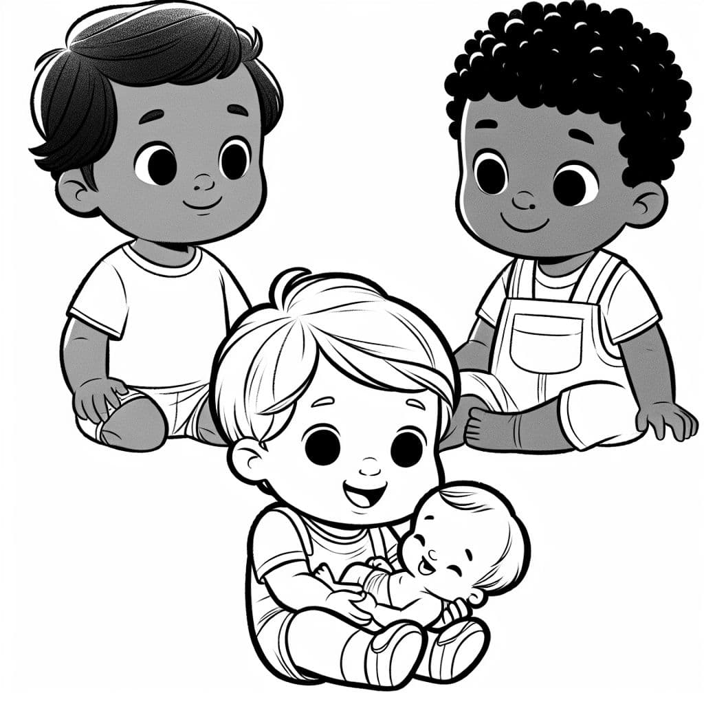 Un niño pequeño y un niño sosteniendo un bebé.