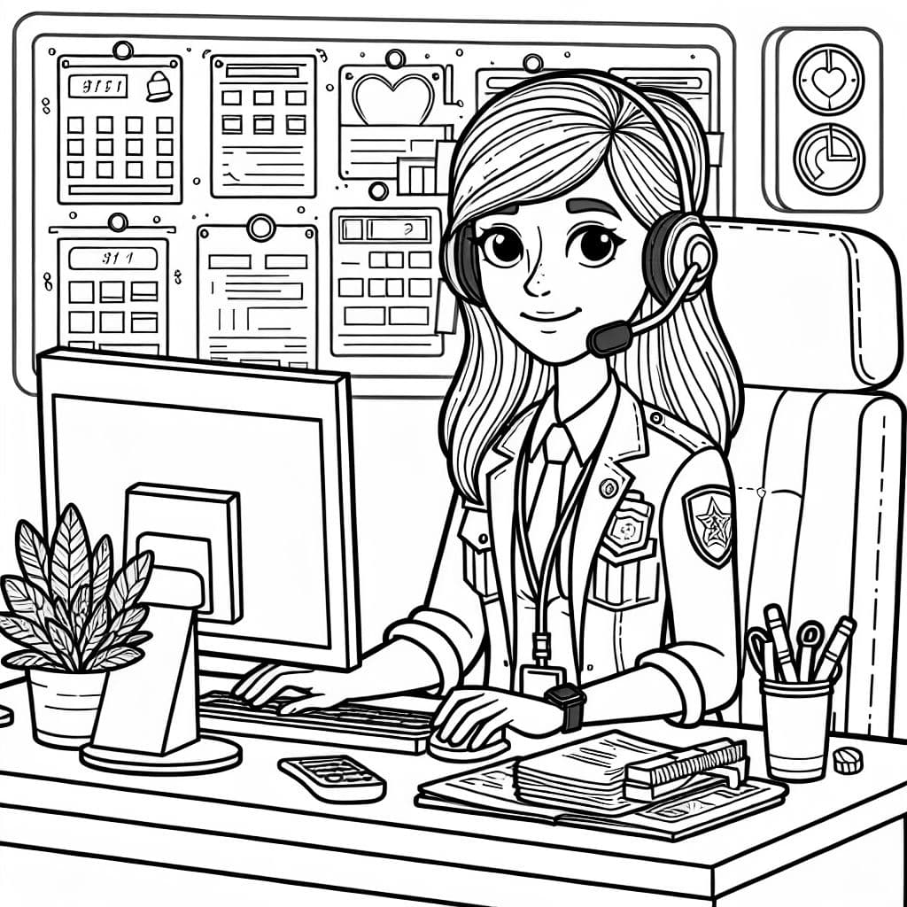 Despachador de emergencias 911 trabajando en el escritorio