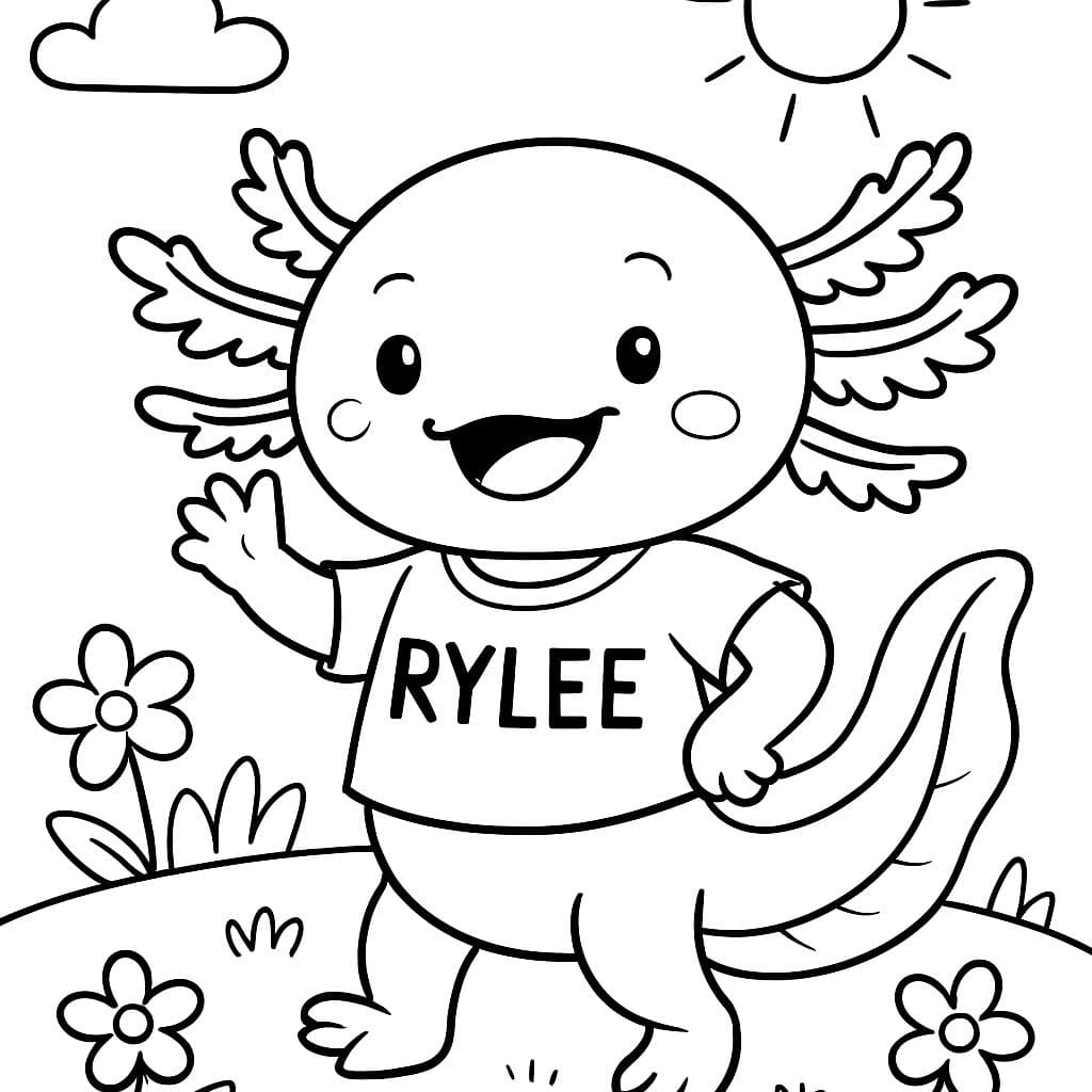 Axolotl, der ein T-Shirt mit der Aufschrift Rylee trägt