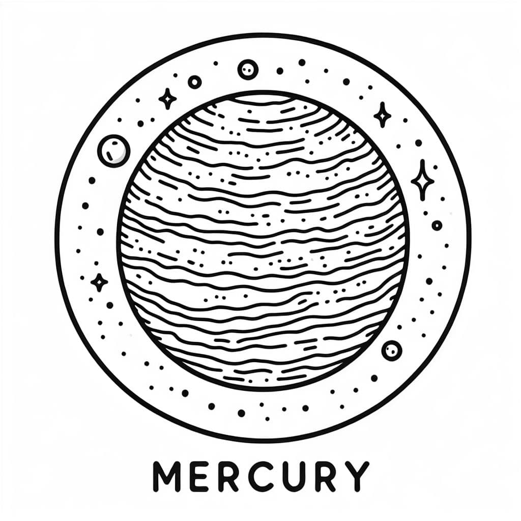 el planeta mercurio con su nombre y fondo espacial