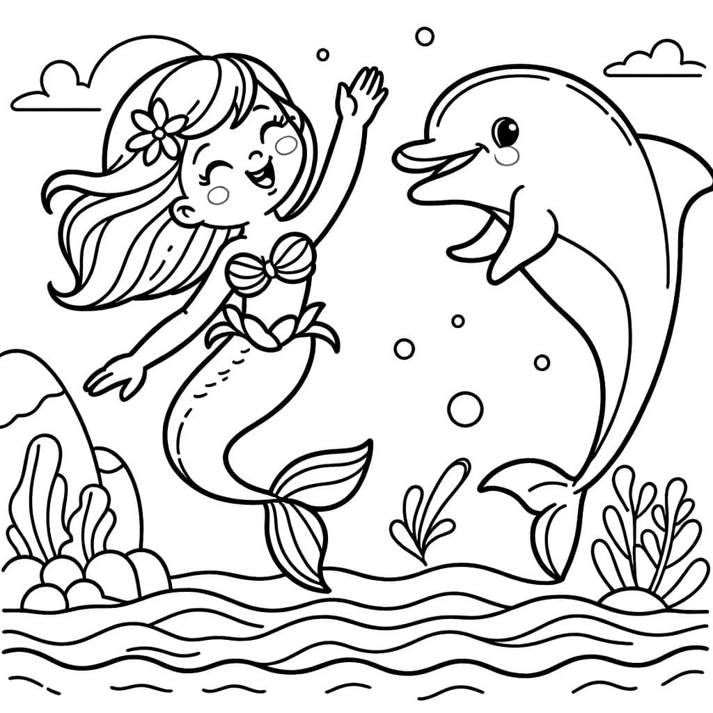 A mermaid and dolphin jumping out of the water