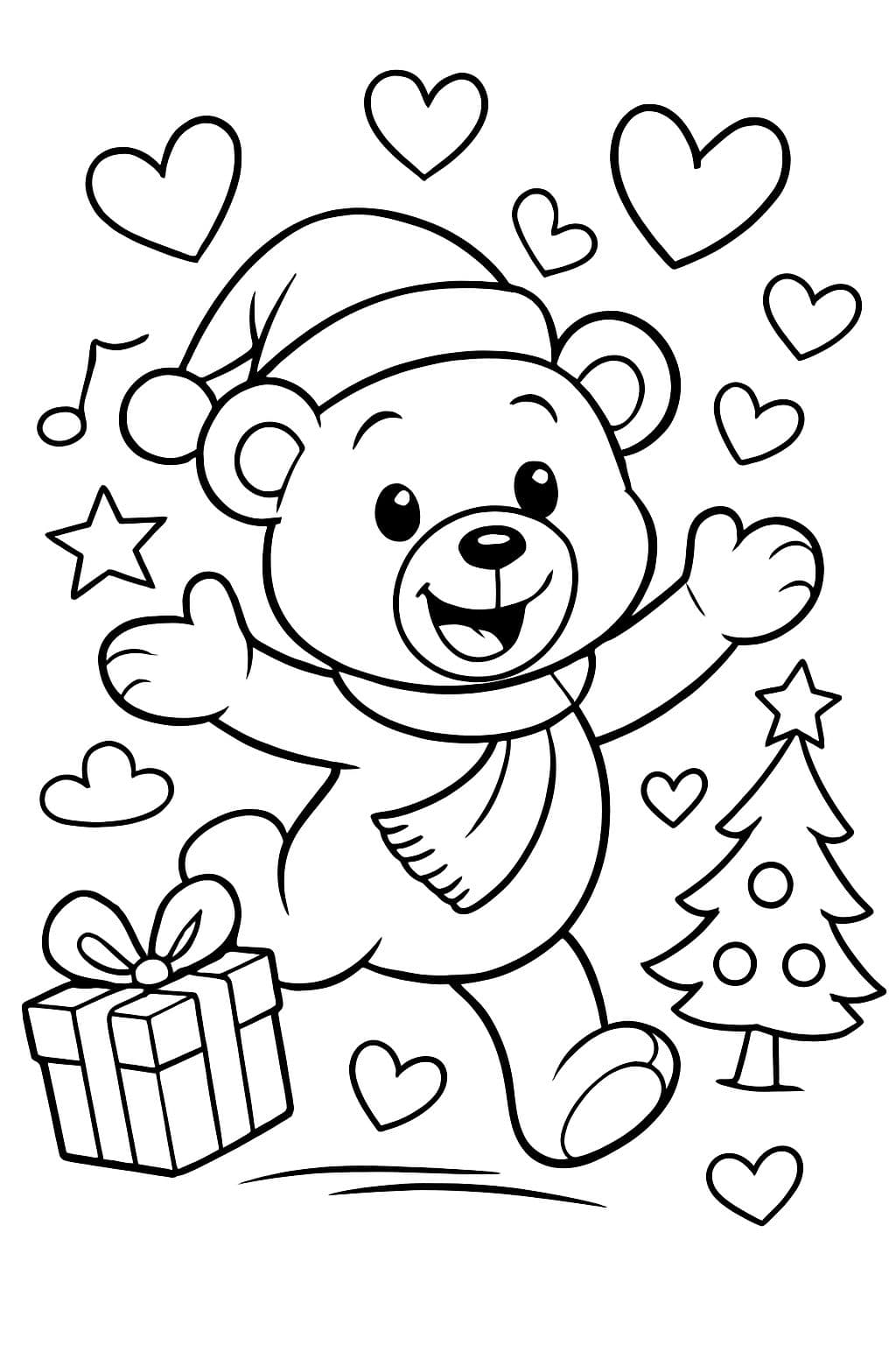 un oso de peluche con corazones y motivos navideños