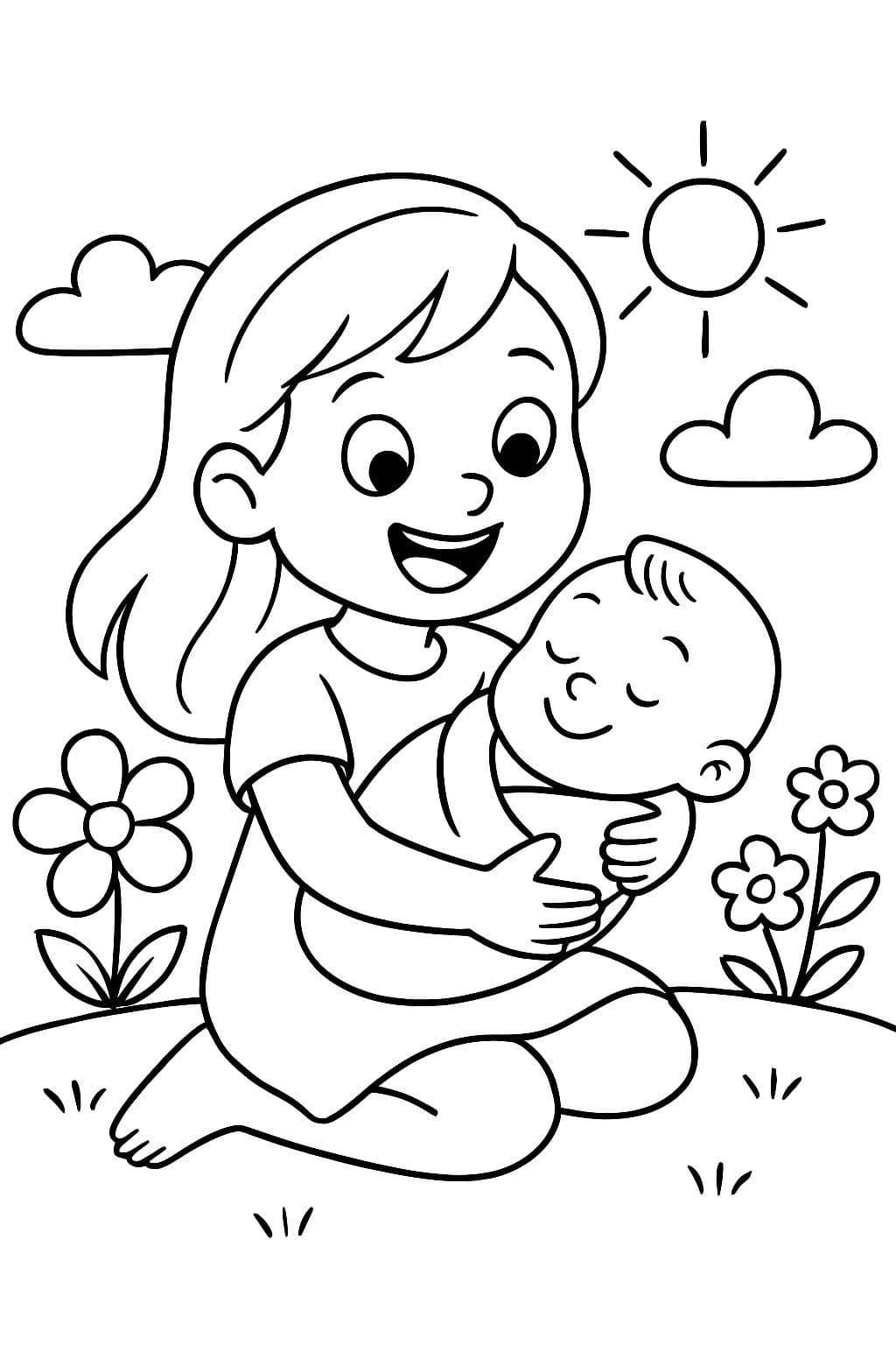 una hermana mayor con su hermano recién nacido