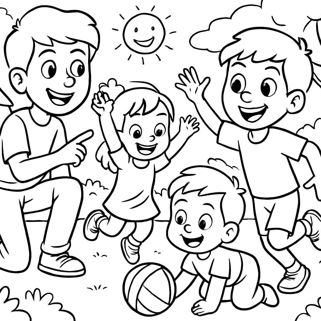 dos hermanos mayores, una hermana pequeña y un hermano pequeño juegan juntos