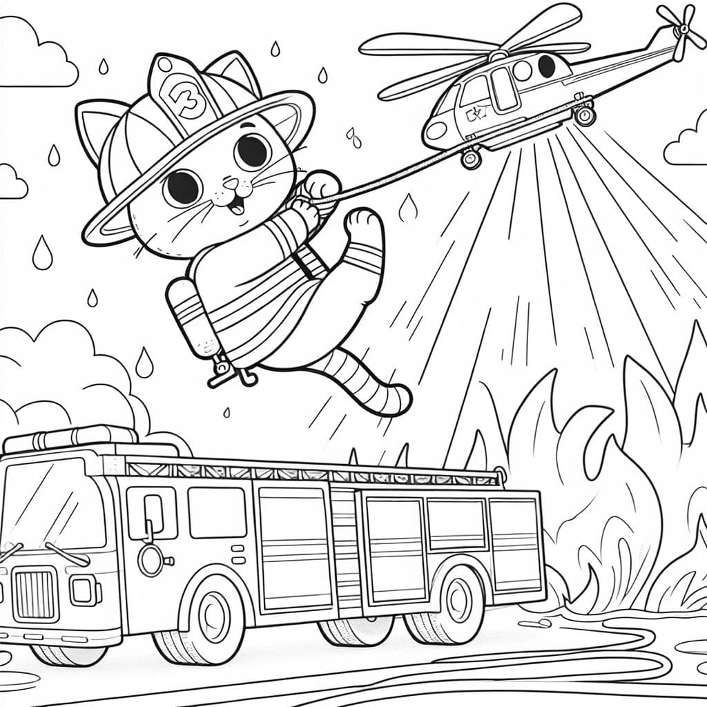 Un gato bombero en una misión de rescate en el aire