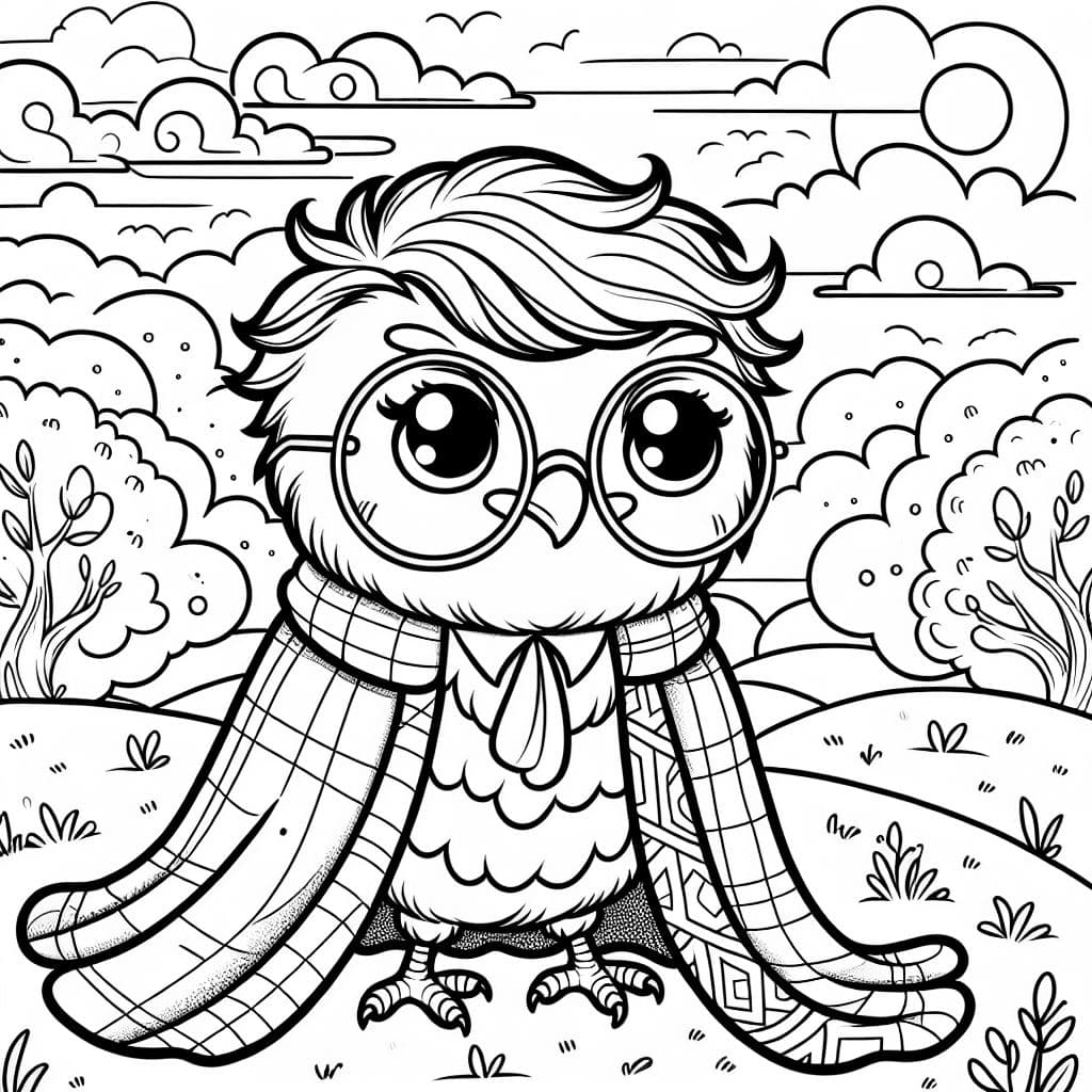 Vogel mit Brille und Haaren auf dem Kopf mit Mantel