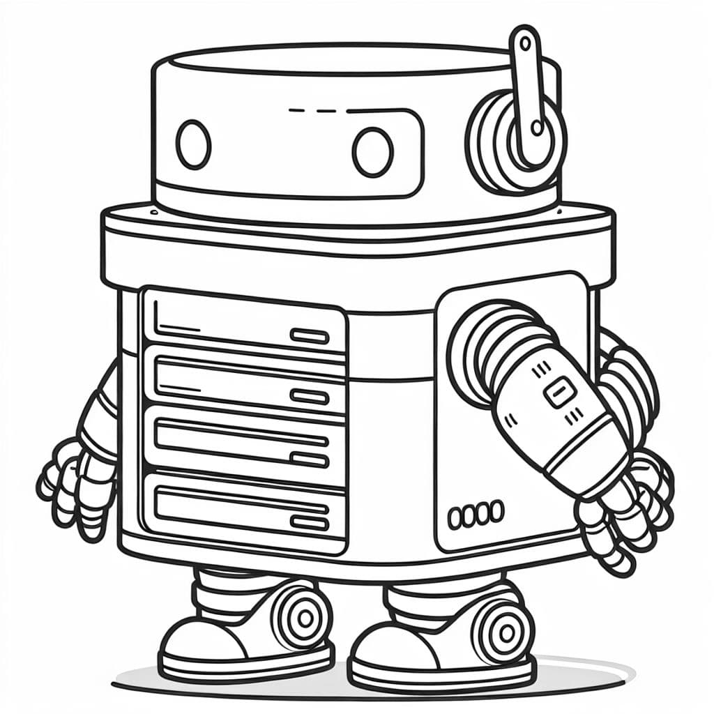 A small robot that handles data management tasks. Perfect for coloring for kids.