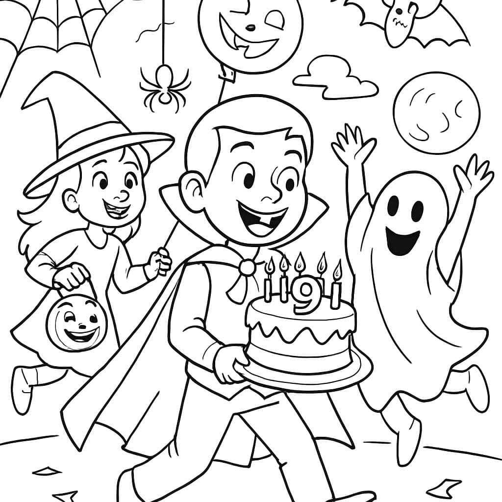 una fiesta de cumpleaños de Halloween para el noveno cumpleaños