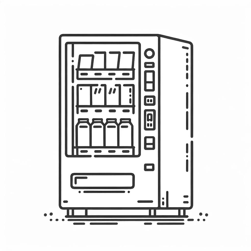 Ein Verkaufsautomat, der verschiedene Snacks und Getränke anbietet.