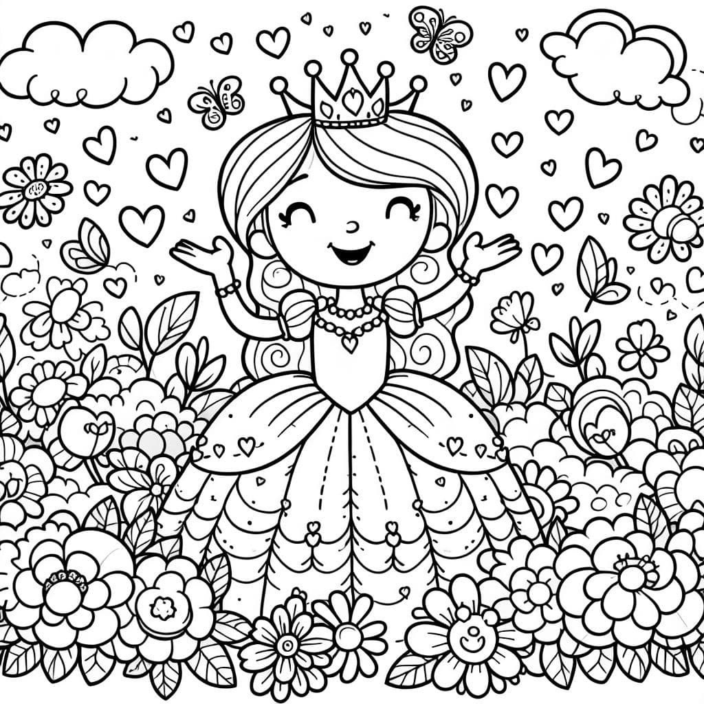 Königin mit viel Blumen und Herzen um sie herum