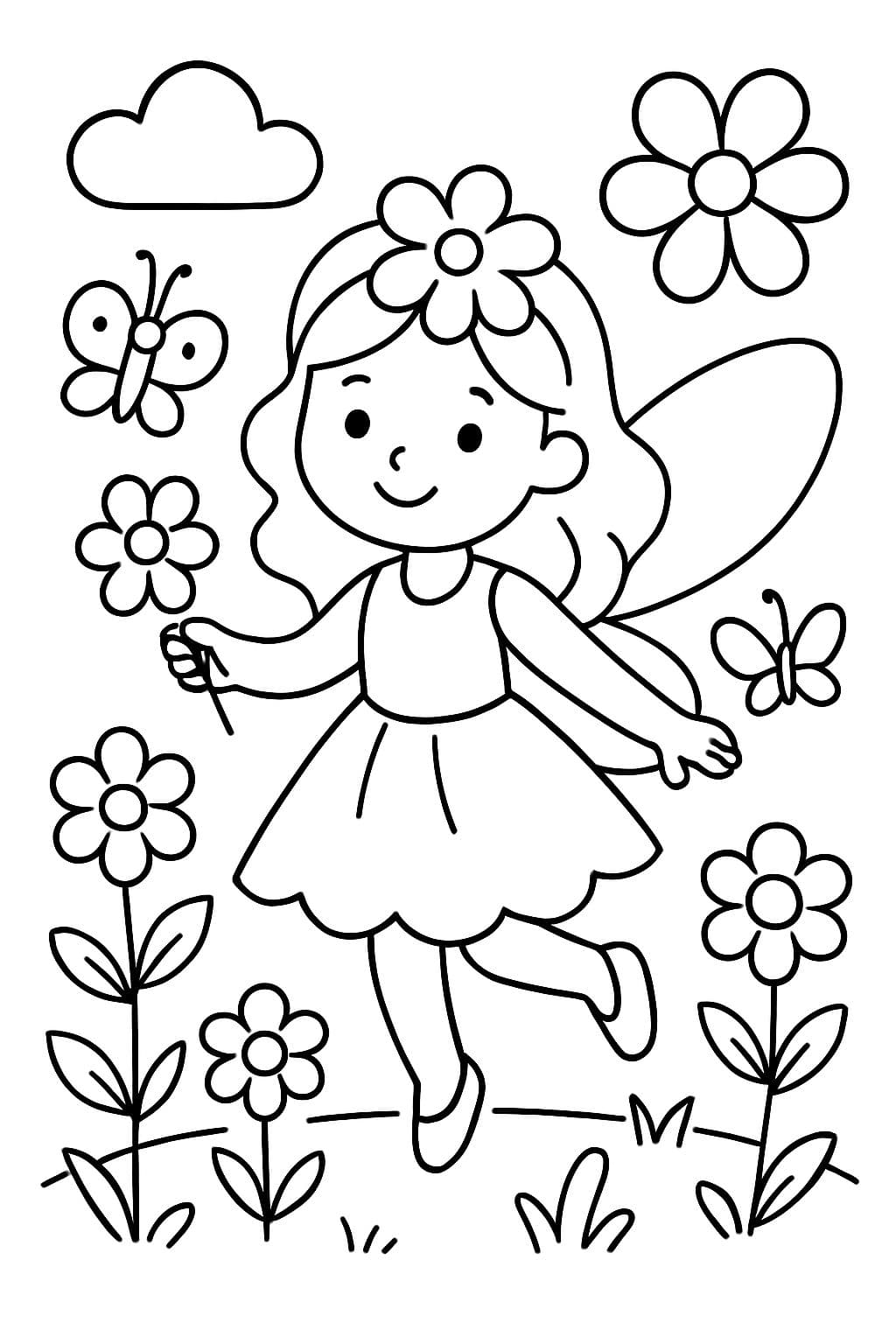 une invitation d'anniversaire - des fées au printemps avec des fleurs et des papillons