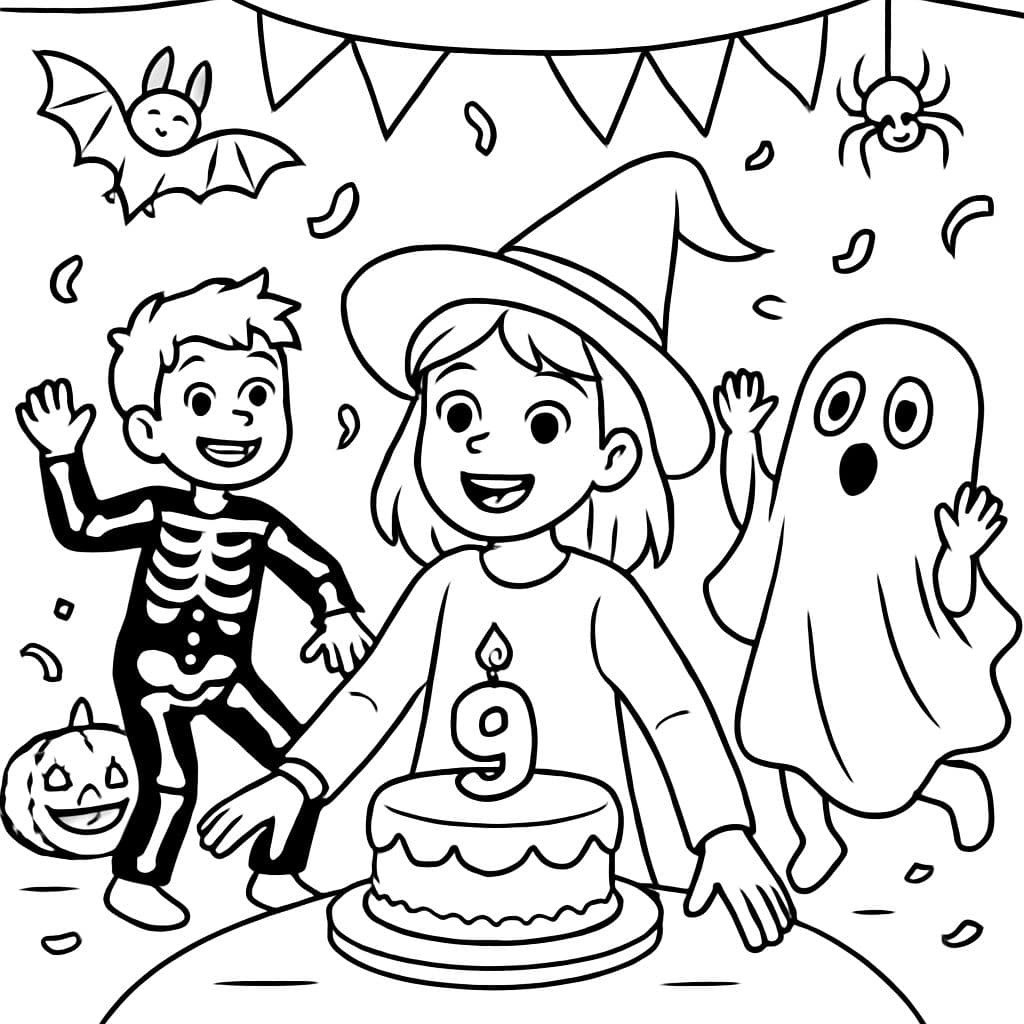 una fiesta de cumpleaños de Halloween para el noveno cumpleaños de una niña