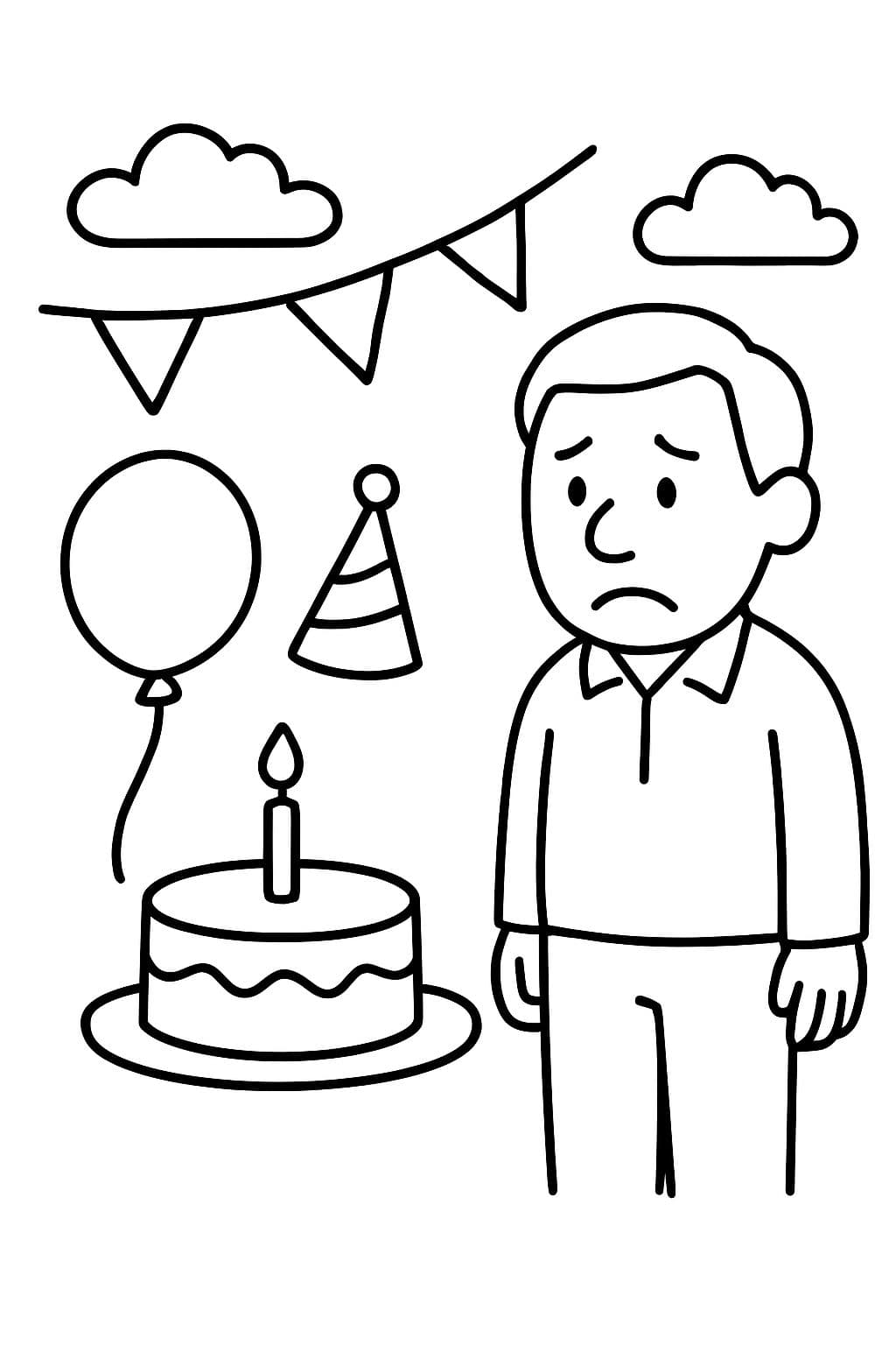 Hombre que no celebra su cumpleaños con ningún niño