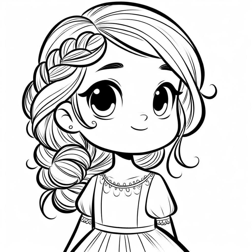 Una niña pequeña y delicada con cabello hasta los hombros y una trenza lateral hacia arriba.