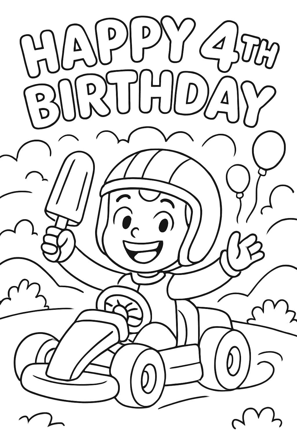 L'anniversaire de Karter en lettres bulle avec un esquimau