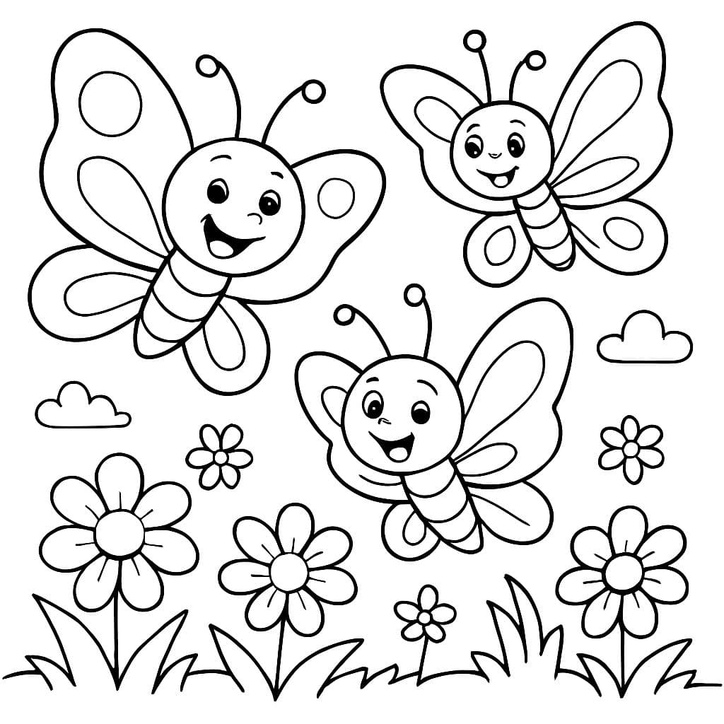 Schmetterlinge, die in einem Feld mit Blumen fliegen.