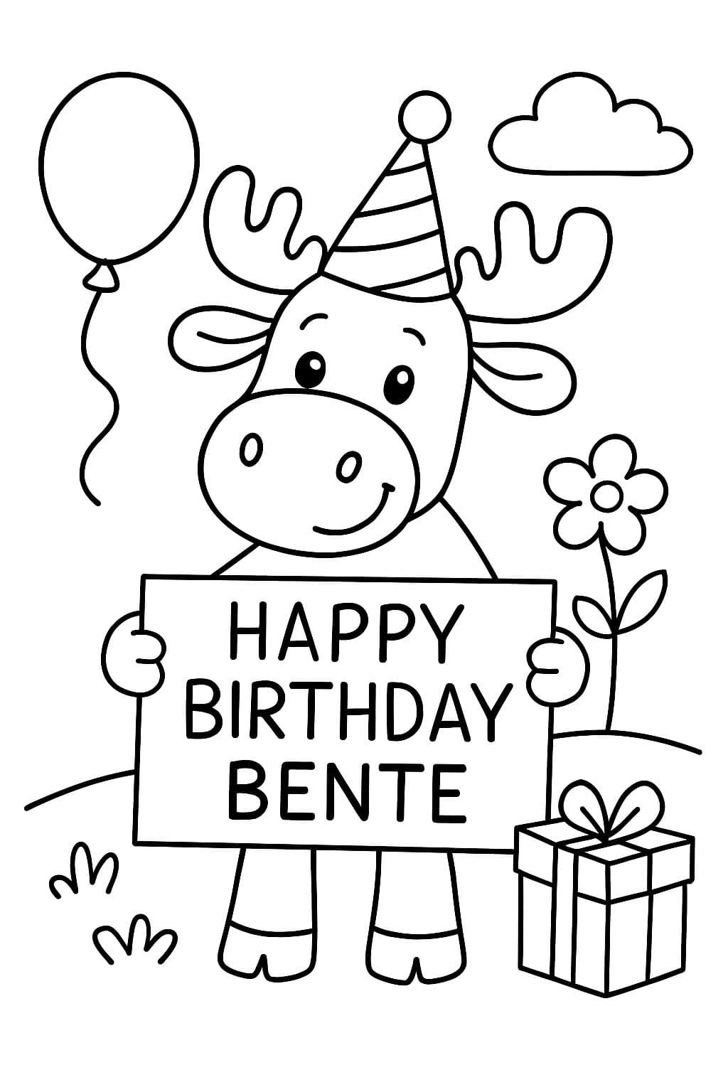 Alce de cumpleaños con Feliz Cumpleaños Bente