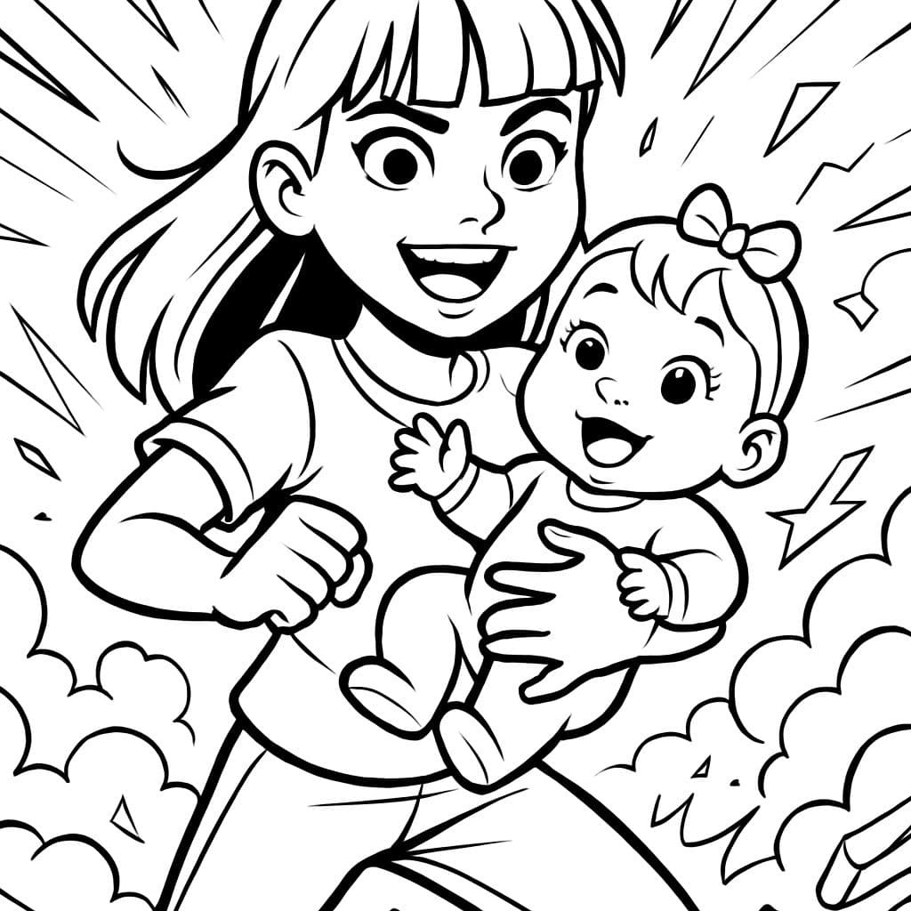 Niña con flequillo sosteniendo a su hermanita